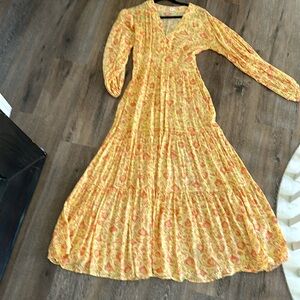 Billabong Womens Yellow Orange Floral Long Sleeve Cosmos Maxi Dress Size Large